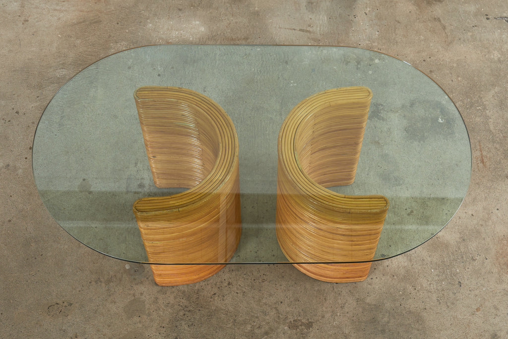 Midcentury Italian Organic Modern Rattan Pedestal Dining Table