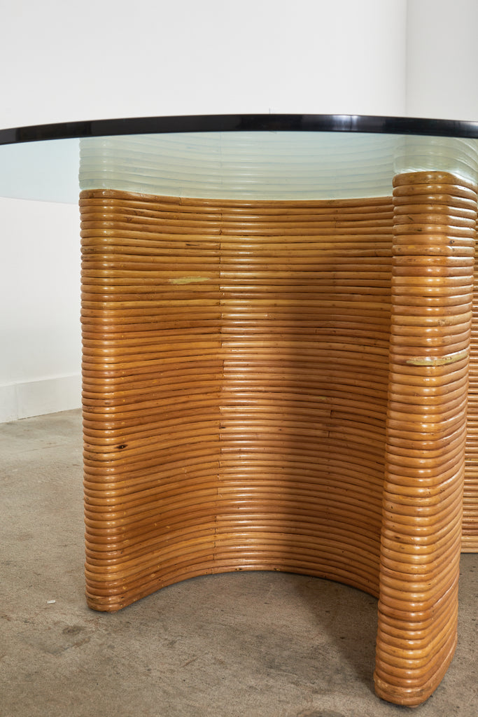 Midcentury Italian Organic Modern Rattan Pedestal Dining Table