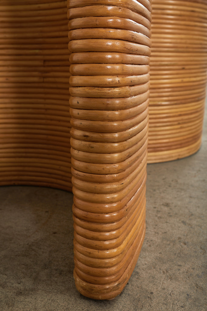 Midcentury Italian Organic Modern Rattan Pedestal Dining Table