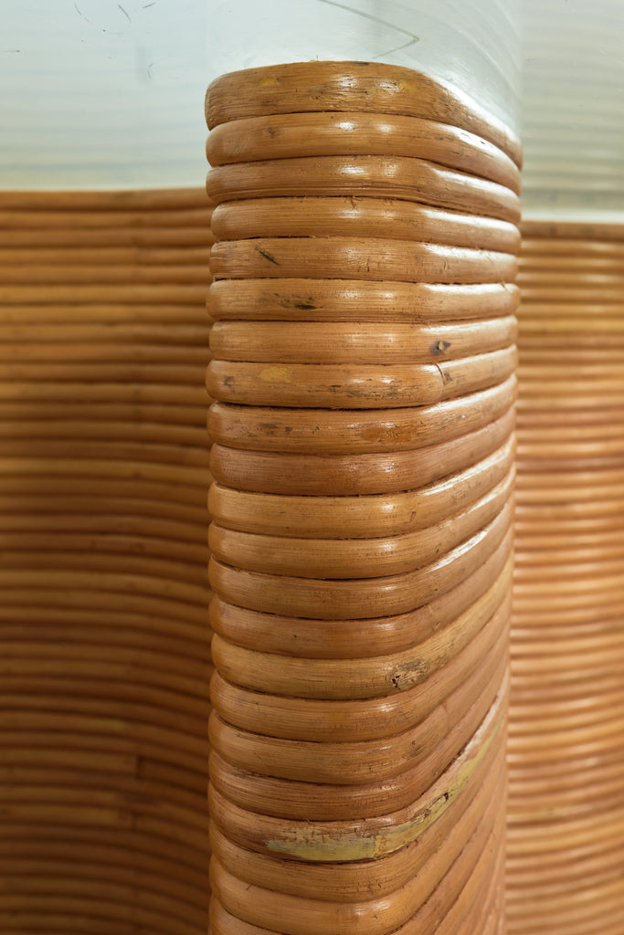 Midcentury Italian Organic Modern Rattan Pedestal Dining Table