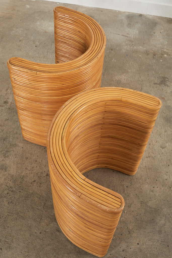 Midcentury Italian Organic Modern Rattan Pedestal Dining Table