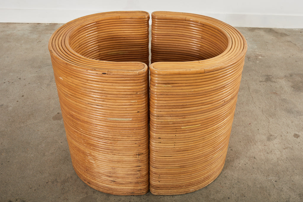 Midcentury Italian Organic Modern Rattan Pedestal Dining Table