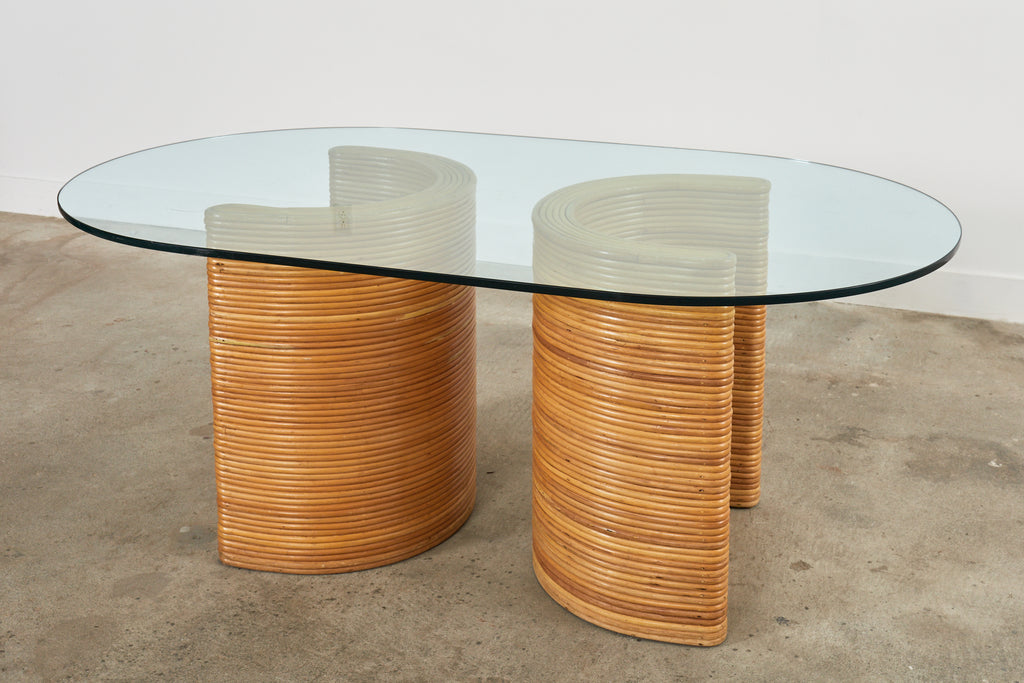 Midcentury Italian Organic Modern Rattan Pedestal Dining Table