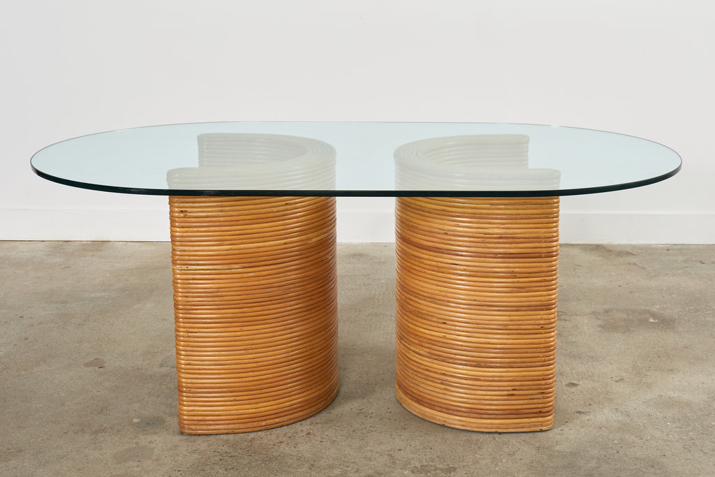 Midcentury Italian Organic Modern Rattan Pedestal Dining Table