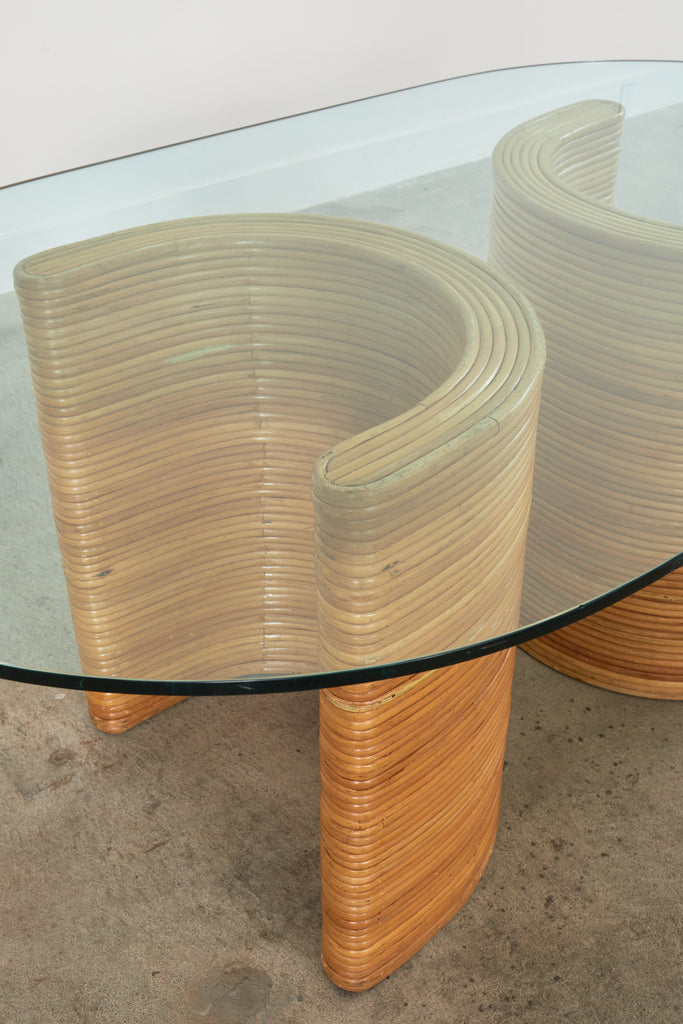 Midcentury Italian Organic Modern Rattan Pedestal Dining Table