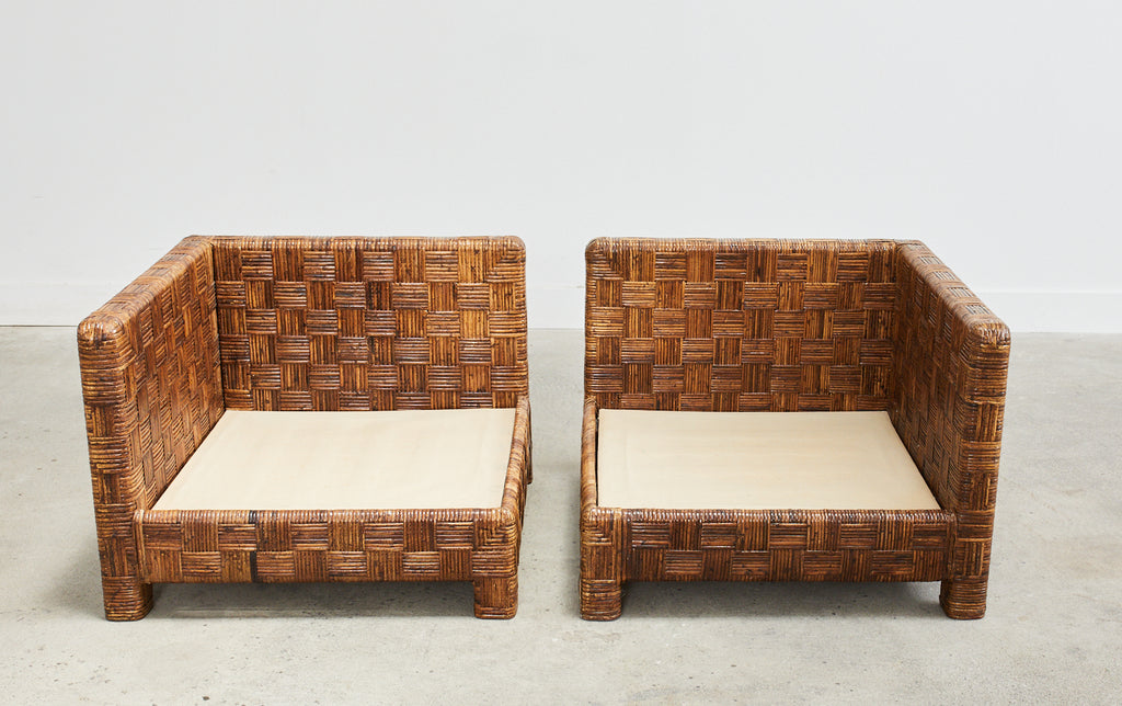 Billy Baldwin Style Two Part Cane Basketweave Parsons Sofa Settee