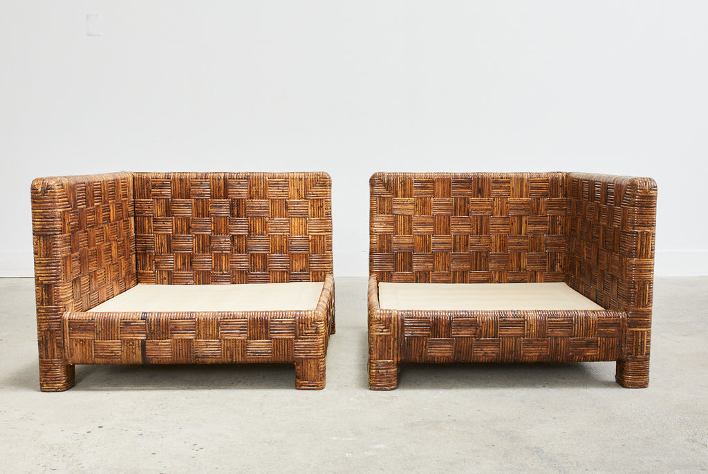Billy Baldwin Style Two Part Cane Basketweave Parsons Sofa Settee