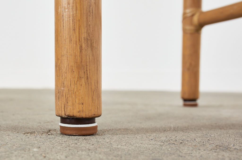 Set of Four McGuire Woven Rawhide Rattan Dining Armchairs