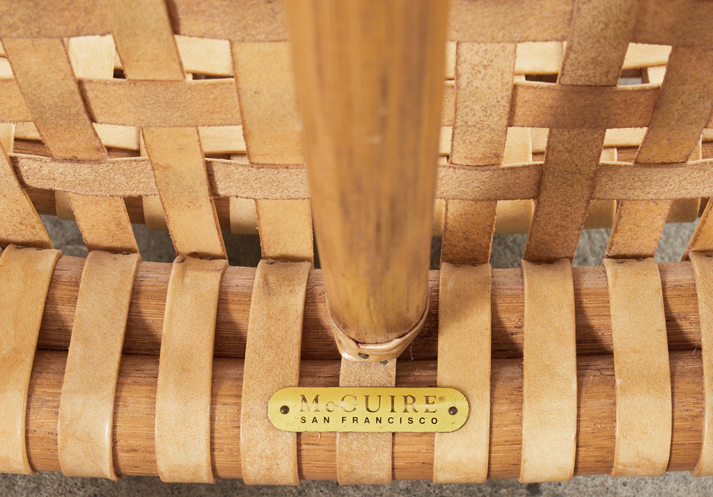 Set of Four McGuire Woven Rawhide Rattan Dining Armchairs