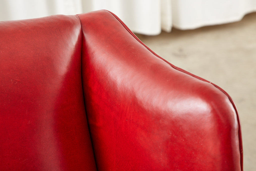Pair of English Georgian Style Ruby Red Leather Wingback Chairs