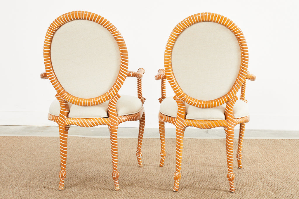 Set of Six Napoleon III Style Faux Rope Cerused Dining Chairs