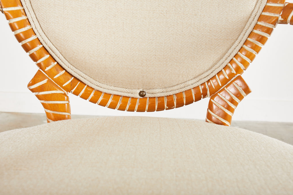 Set of Six Napoleon III Style Faux Rope Cerused Dining Chairs