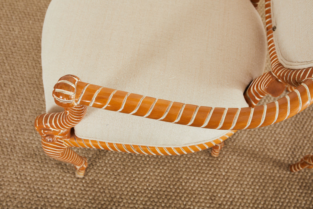 Set of Six Napoleon III Style Faux Rope Cerused Dining Chairs