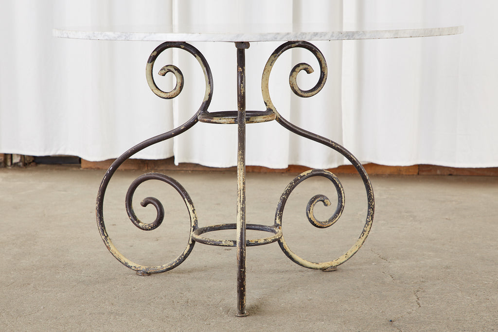 French Art Nouveau Carrrara Marble Iron Garden Dining Table