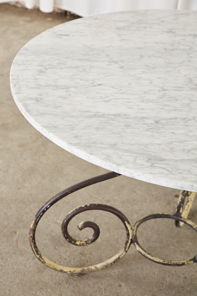 French Art Nouveau Carrrara Marble Iron Garden Dining Table