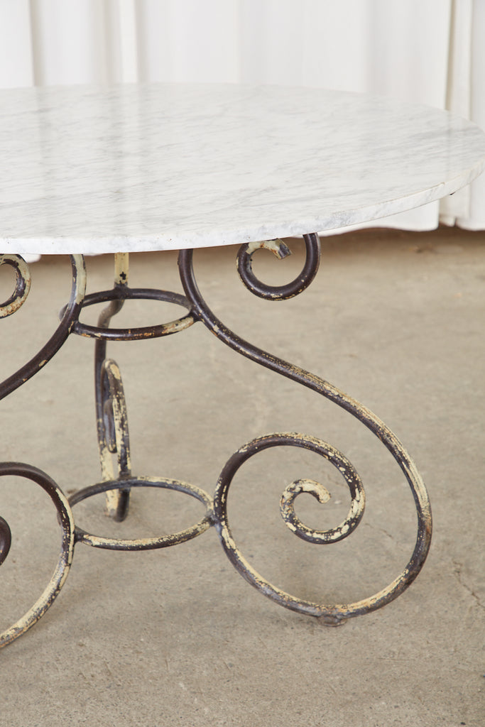 French Art Nouveau Carrrara Marble Iron Garden Dining Table