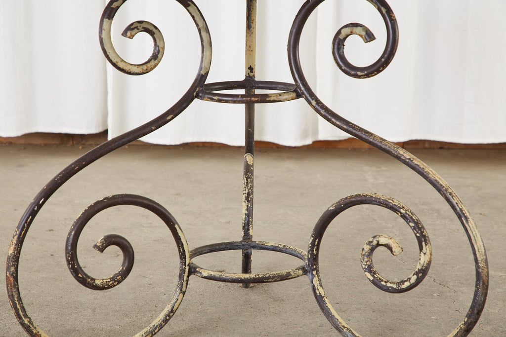 French Art Nouveau Carrrara Marble Iron Garden Dining Table