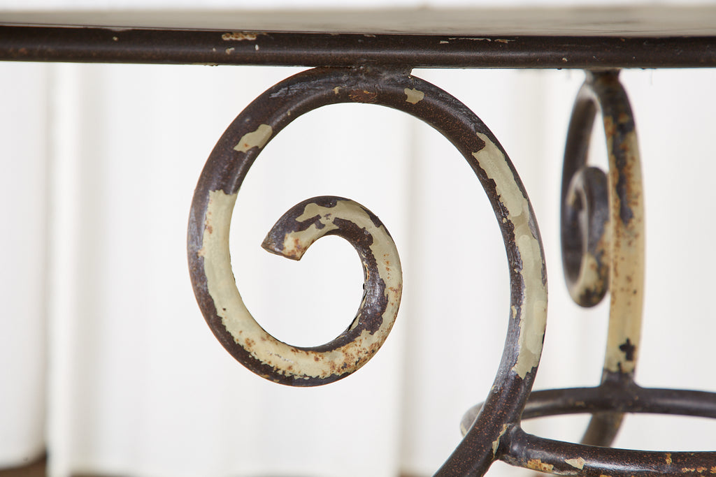 French Art Nouveau Carrrara Marble Iron Garden Dining Table