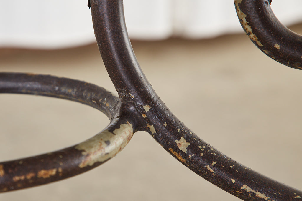 French Art Nouveau Carrrara Marble Iron Garden Dining Table
