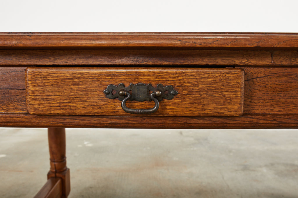 Country French Provincial Oak Farmhouse Trestle Dining Table
