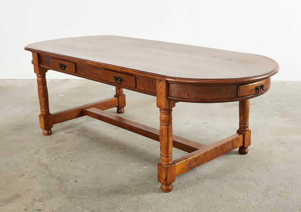 Country French Provincial Oak Farmhouse Trestle Dining Table