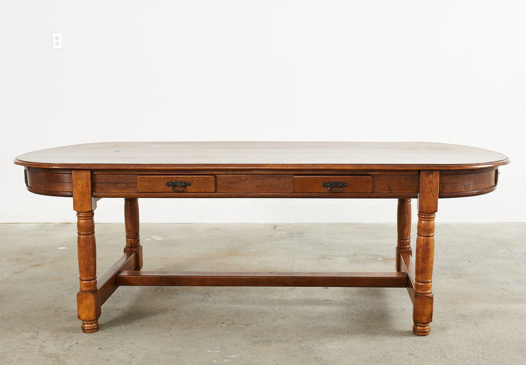 Country French Provincial Oak Farmhouse Trestle Dining Table