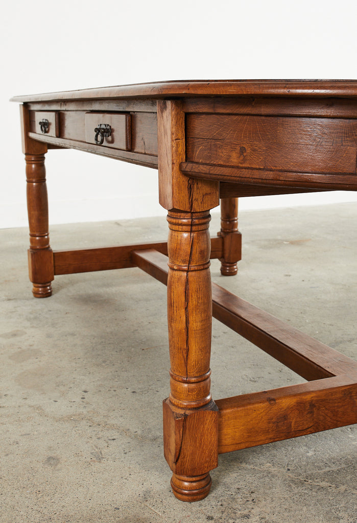 Country French Provincial Oak Farmhouse Trestle Dining Table