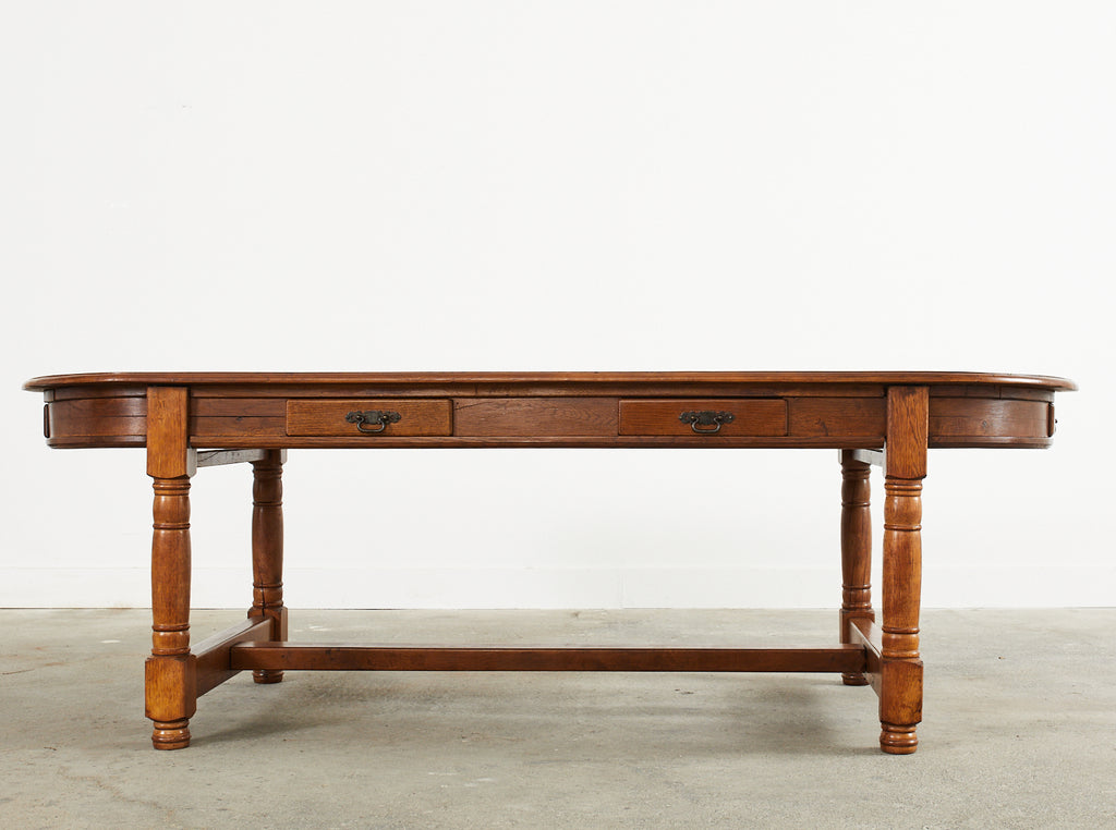 Country French Provincial Oak Farmhouse Trestle Dining Table