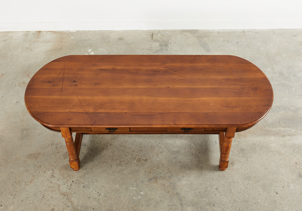 Country French Provincial Oak Farmhouse Trestle Dining Table