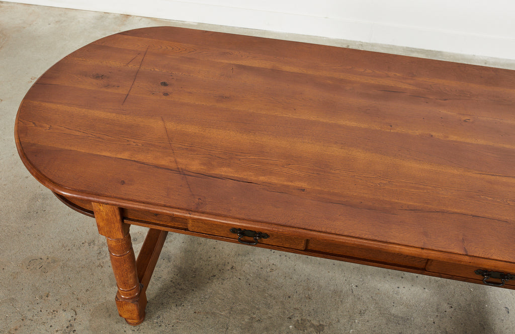 Country French Provincial Oak Farmhouse Trestle Dining Table