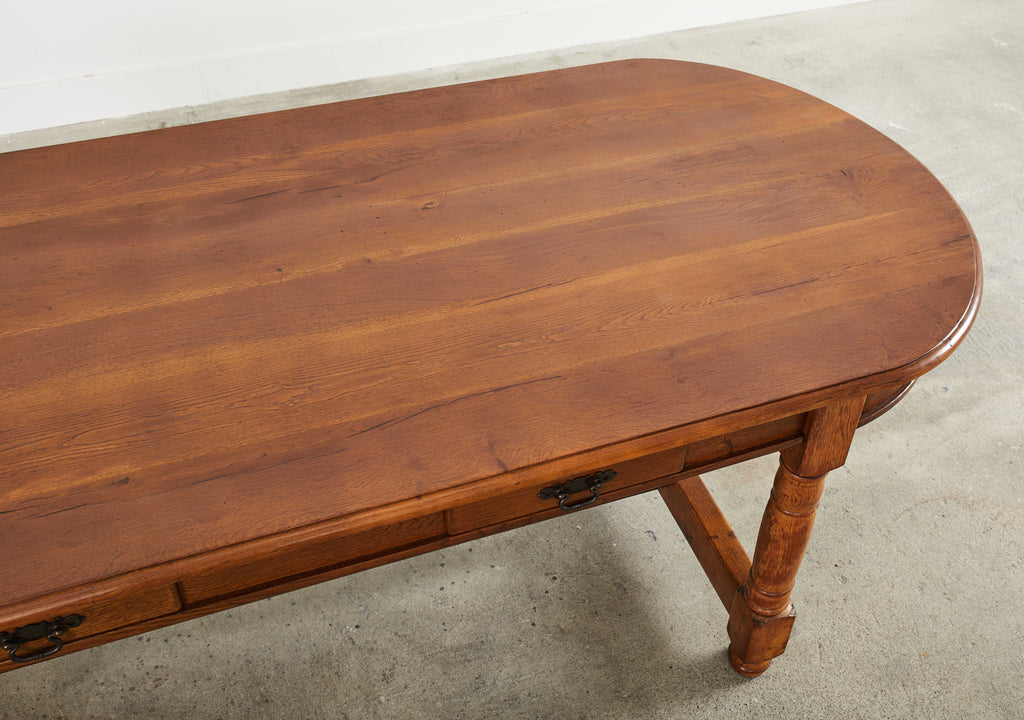 Country French Provincial Oak Farmhouse Trestle Dining Table