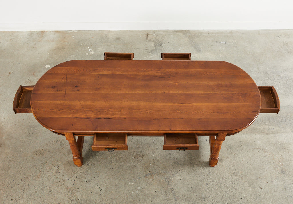 Country French Provincial Oak Farmhouse Trestle Dining Table