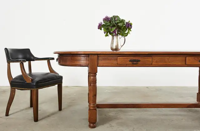 Country French Provincial Oak Farmhouse Trestle Dining Table