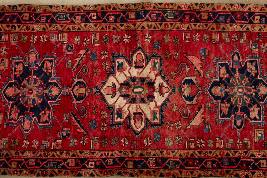 Semi Antique Persian Heriz Tribal Design Runner