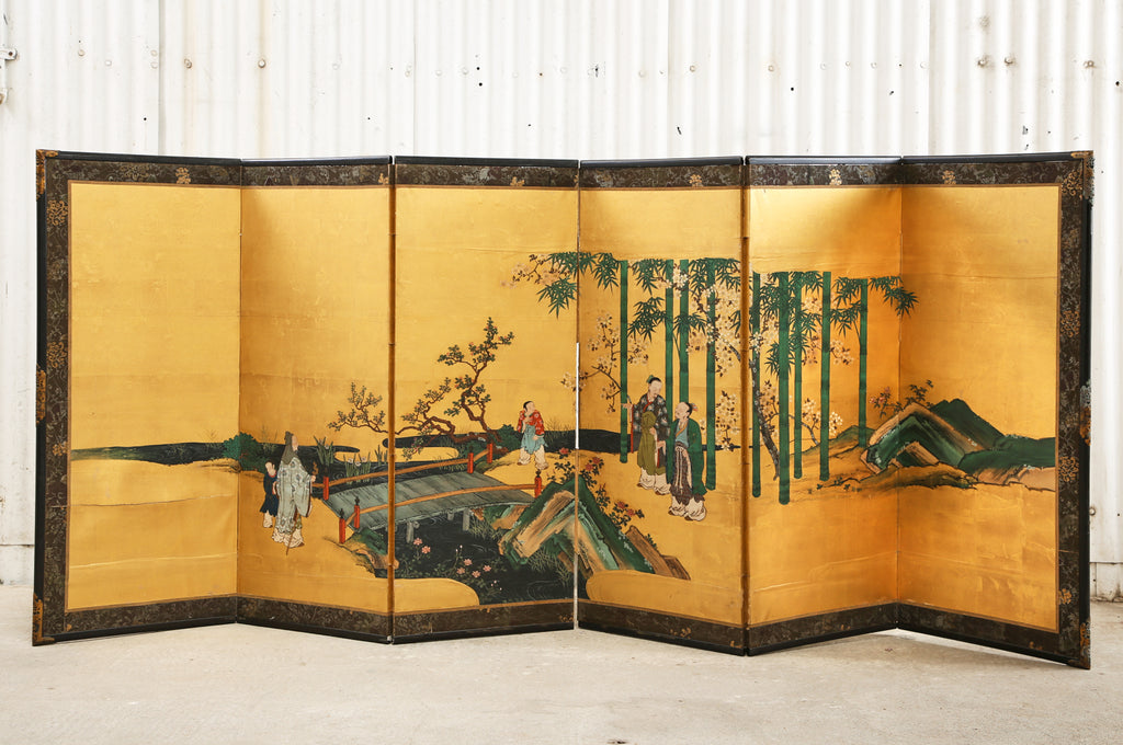 Pair of Japanese Edo Six Panel Screens the Seven Sages