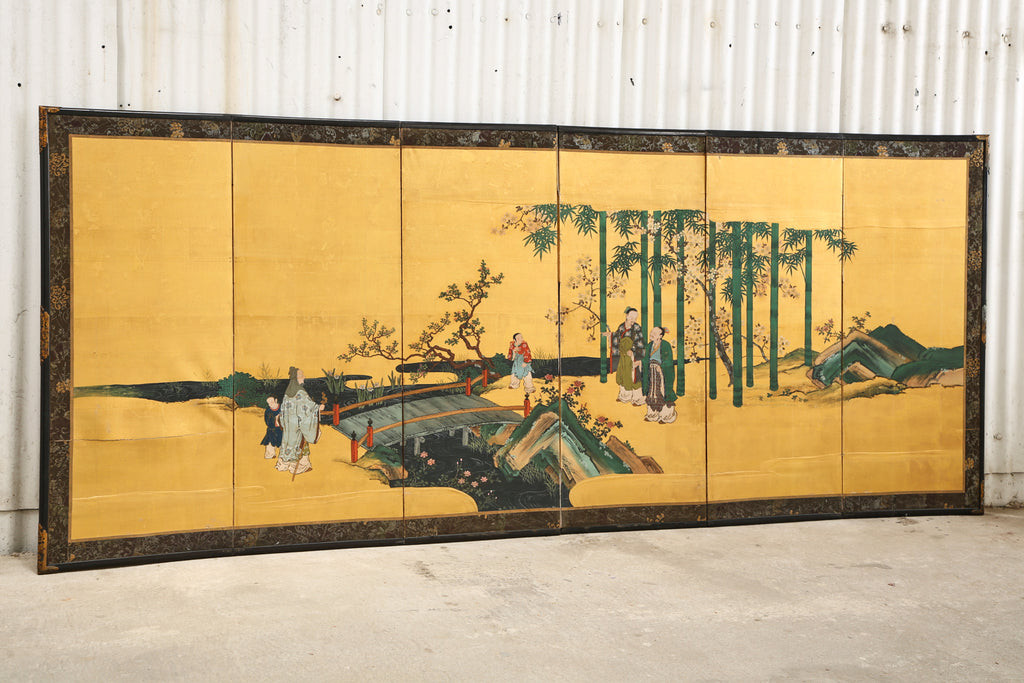 Pair of Japanese Edo Six Panel Screens the Seven Sages