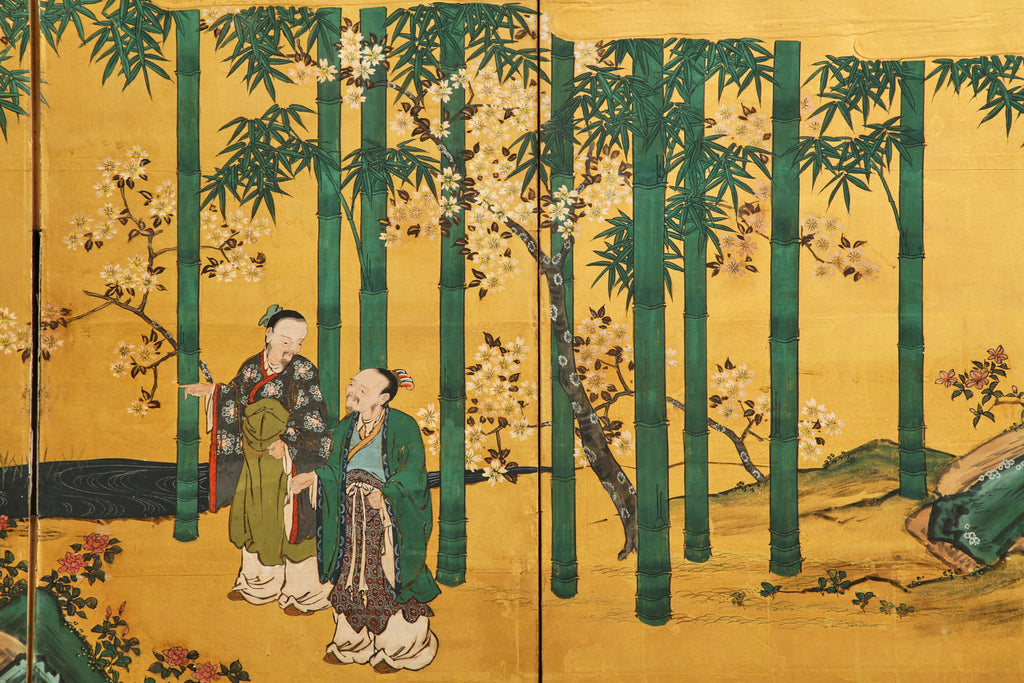 Pair of Japanese Edo Six Panel Screens the Seven Sages