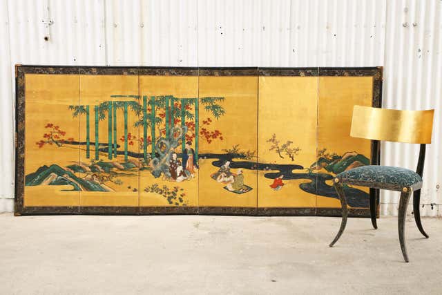 Pair of Japanese Edo Six Panel Screens the Seven Sages