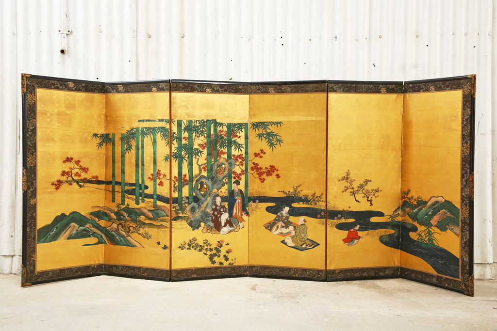Pair of Japanese Edo Six Panel Screens the Seven Sages
