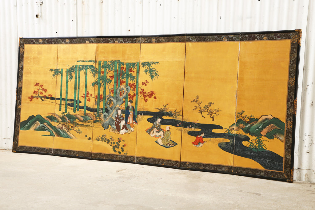 Pair of Japanese Edo Six Panel Screens the Seven Sages