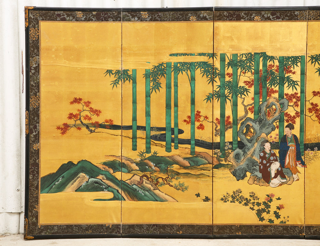 Pair of Japanese Edo Six Panel Screens the Seven Sages