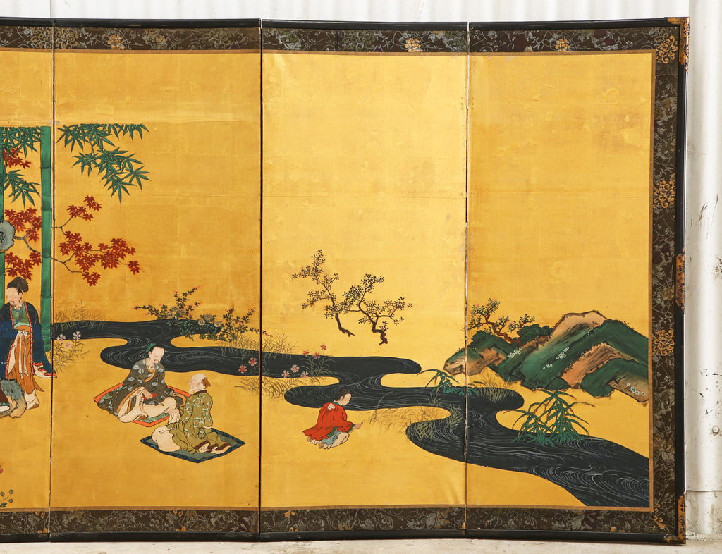 Pair of Japanese Edo Six Panel Screens the Seven Sages