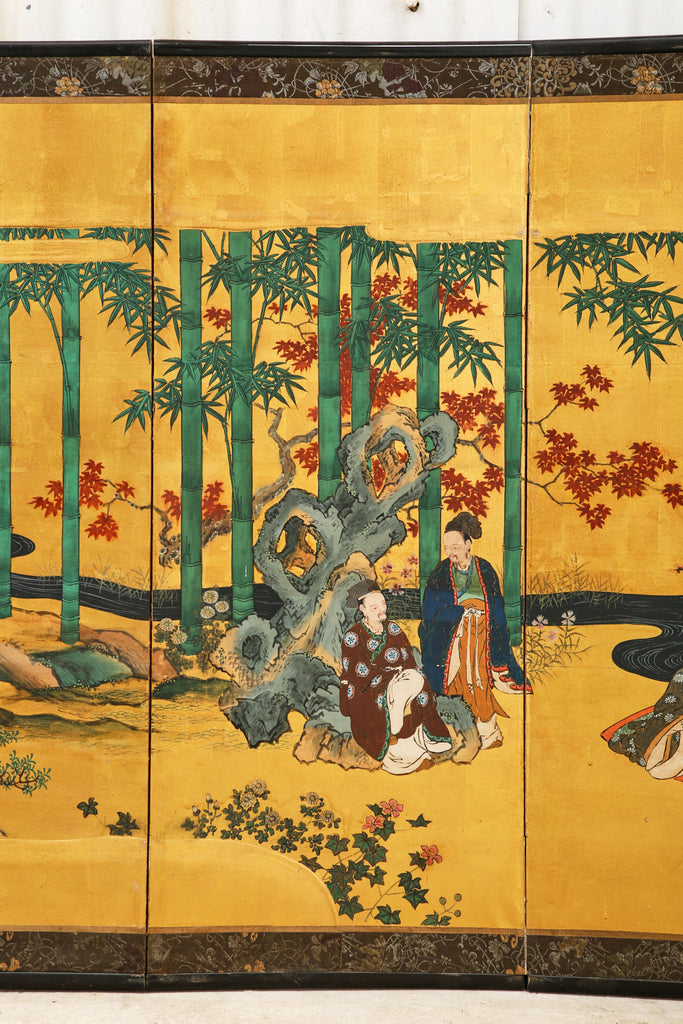 Pair of Japanese Edo Six Panel Screens the Seven Sages