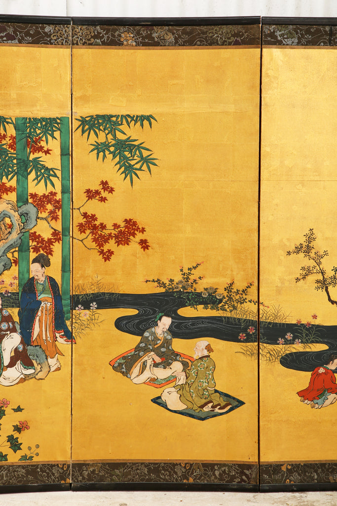 Pair of Japanese Edo Six Panel Screens the Seven Sages