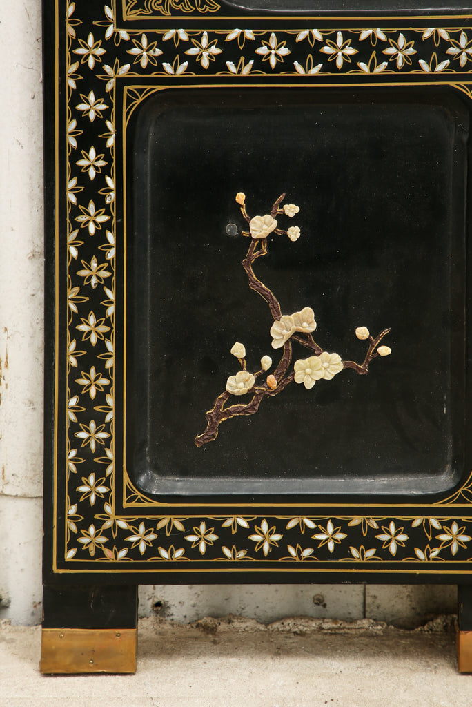 Chinese Export Four Panel Carved Soapstone Coromandel Screen