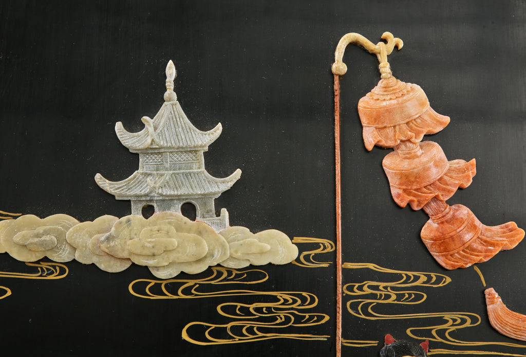 Chinese Export Four Panel Carved Soapstone Coromandel Screen