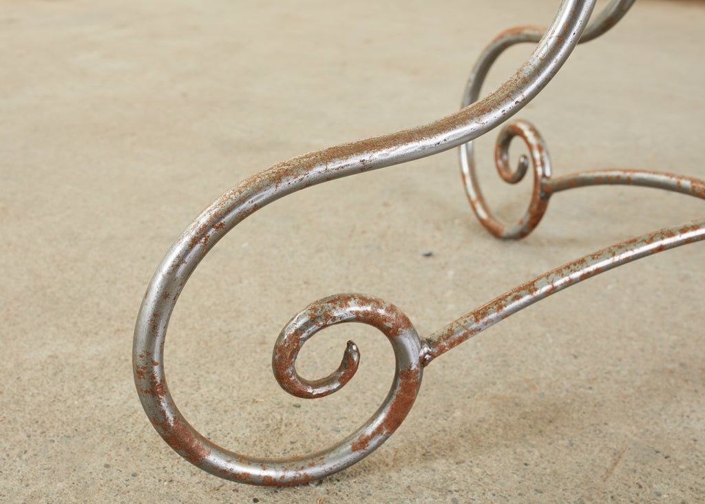 French Art Nouveau Style Iron Brass Garden Dining Table