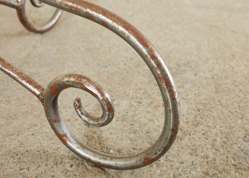 French Art Nouveau Style Iron Brass Garden Dining Table