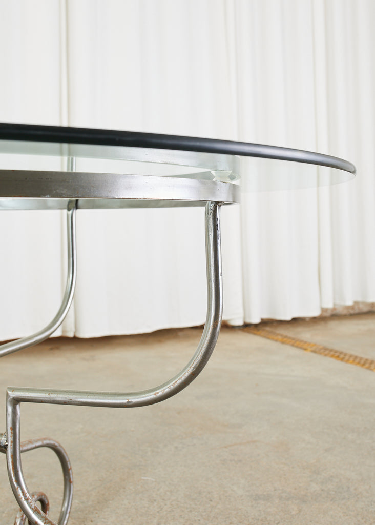 French Art Nouveau Style Iron Brass Garden Dining Table