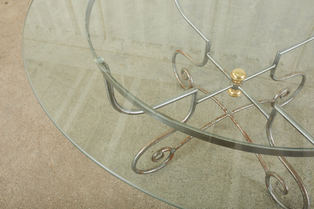 French Art Nouveau Style Iron Brass Garden Dining Table